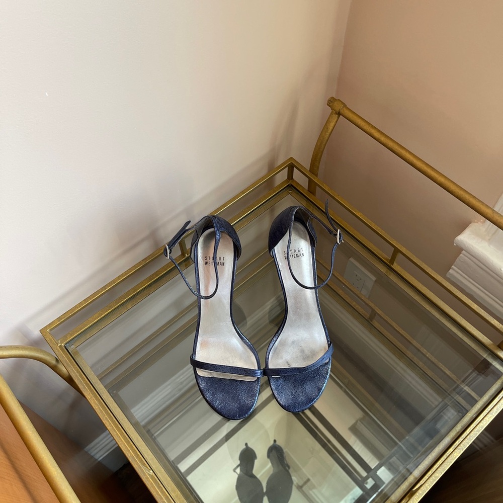 Stuart Weitzman Nudist Dark Blue Strappy Heels - Picture 2 of 4